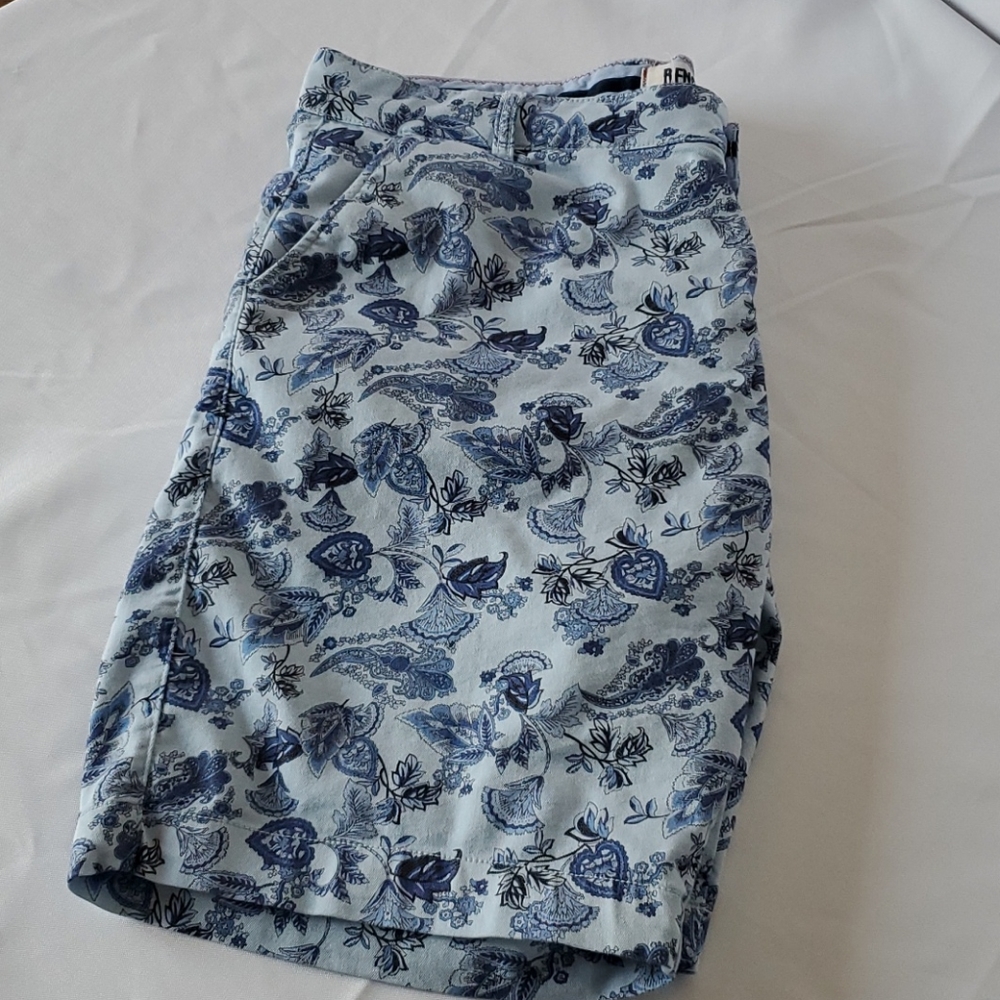 Mens Benson Blue Patterned Chino Short 36
